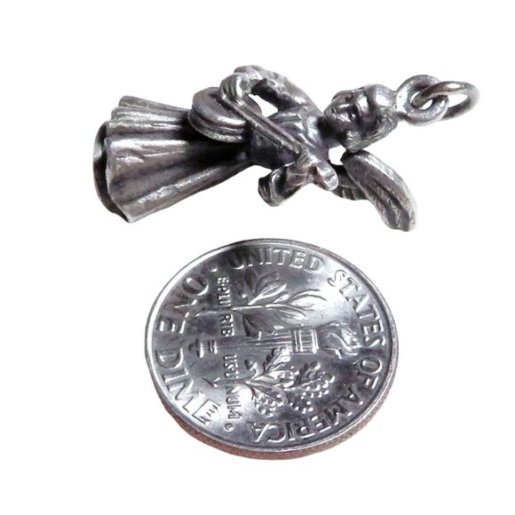 Vintage Creed Sterling Silver Angel with Wings Guitar/Mandolin Charm Pendant - Picture 2 of 6